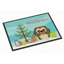 Carolines Treasures BB1621JMAT Christmas Tree & Chocolate Brown Shih Tzu Indoor or Outdoor Mat- 24 x 36