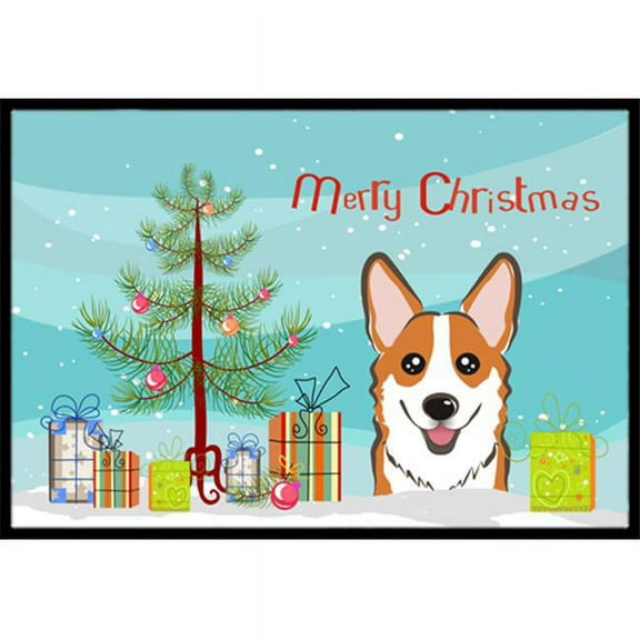 Caroline's Treasures BB1626JMAT Christmas Tree and Red Corgi Door Mat, Indoor Rug or Outdoor Welcome Mat 24x36 Doormat ,