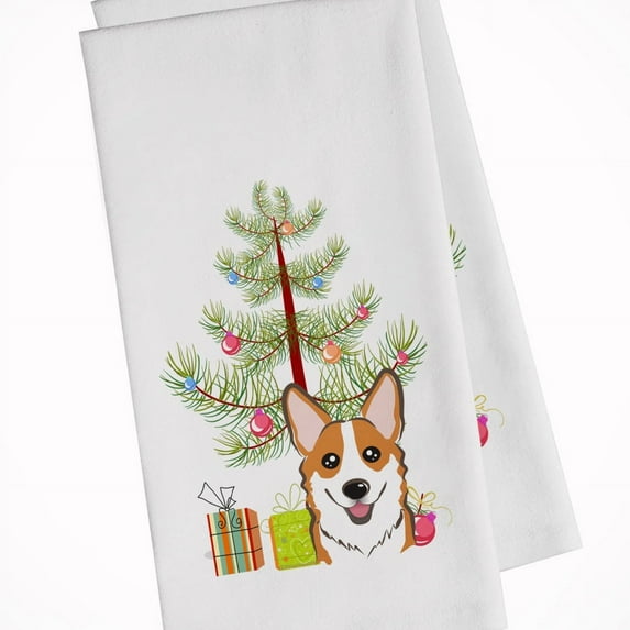 Carolines Treasures BB1626WTKT Christmas Tree and Red Corgi White Kitchen Towel Set of 2 Dish Towels 19 X 25" multicolor
