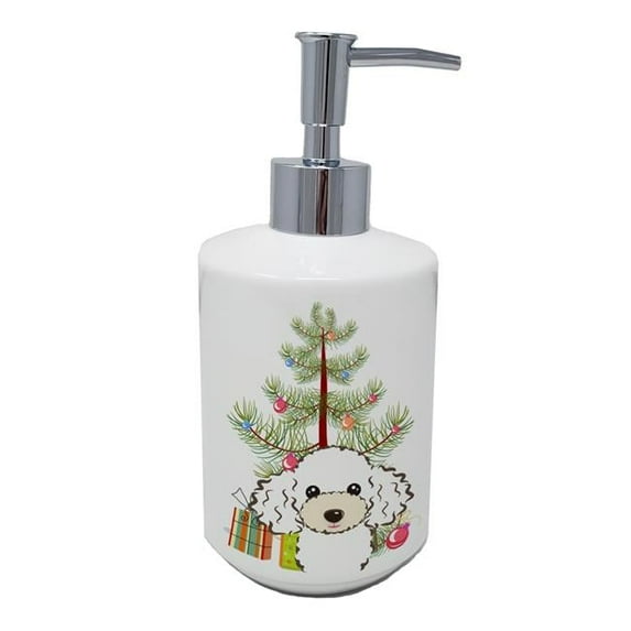 Carolines Treasures BB1629SOAP 7 x 3.5 in. Unisex Christmas Tree & White Poodle Ceramic Soap Dispenser