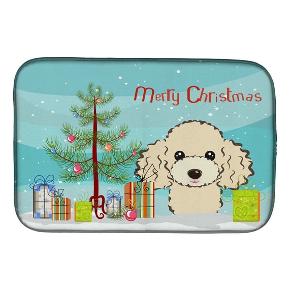 Christmas Tree and Buff Poodle Dish Drying Mat