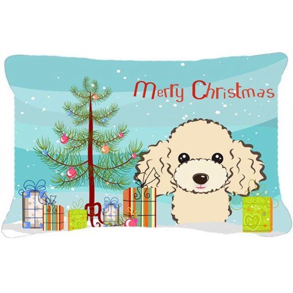 Carolines Treasures BB1630PW1216 Christmas Tree and Buff Poodle Canvas Fabric Decorative Pillow, 12H x16W, multicolor