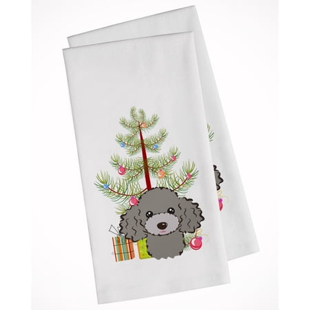 Carolines Treasures BB1631WTKT Christmas Tree and Silver Gray Poodle White Kitchen Towel Set of 2 Dish Towels 19 X 25"