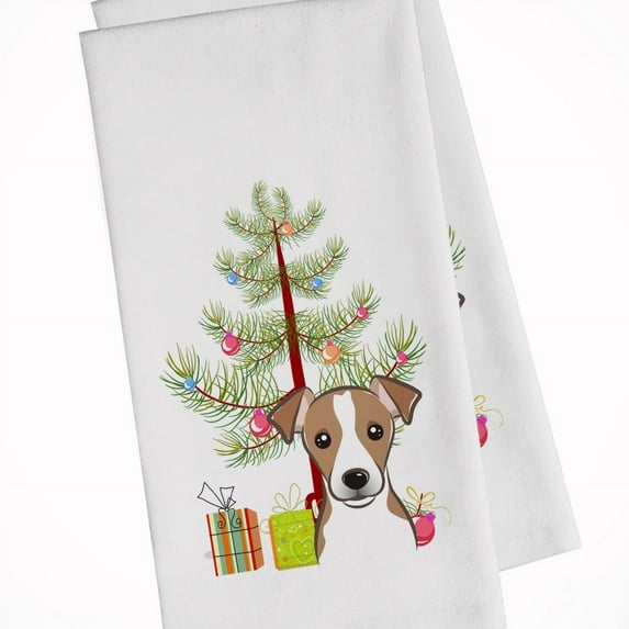 Carolines Treasures BB1632WTKT Christmas Tree and Jack Russell Terrier White Kitchen Towel Set of 2 Dish Towels 19 X 25"