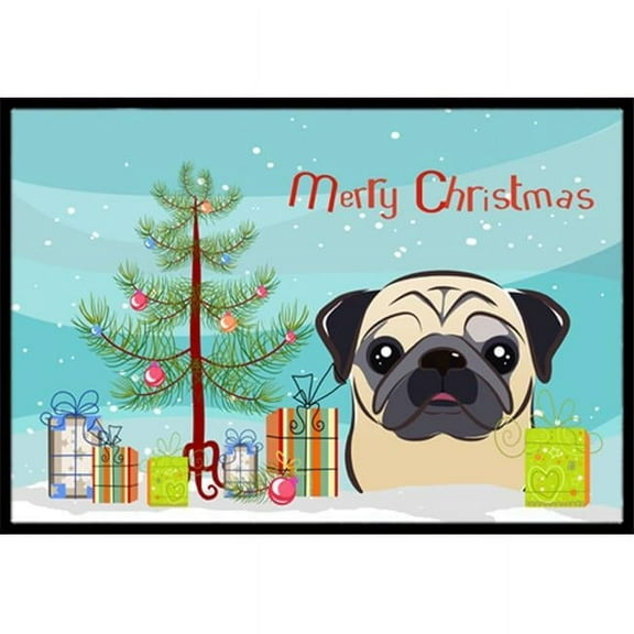 Caroline's Treasures BB1634MAT Christmas Tree and Fawn Pug Door Mat, Indoor Rug or Outdoor Welcome Mat 18x27 Doormat ,