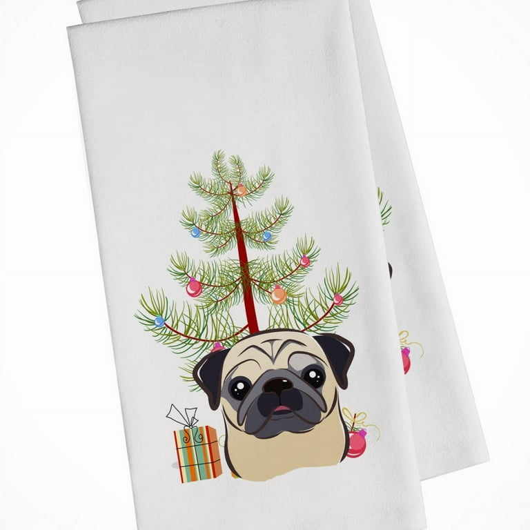 Carolines Treasures BB1634WTKT Christmas Tree and Fawn Pug White Kitchen Towel Set of 2 Dish Towels 19 X 25 multicolor
