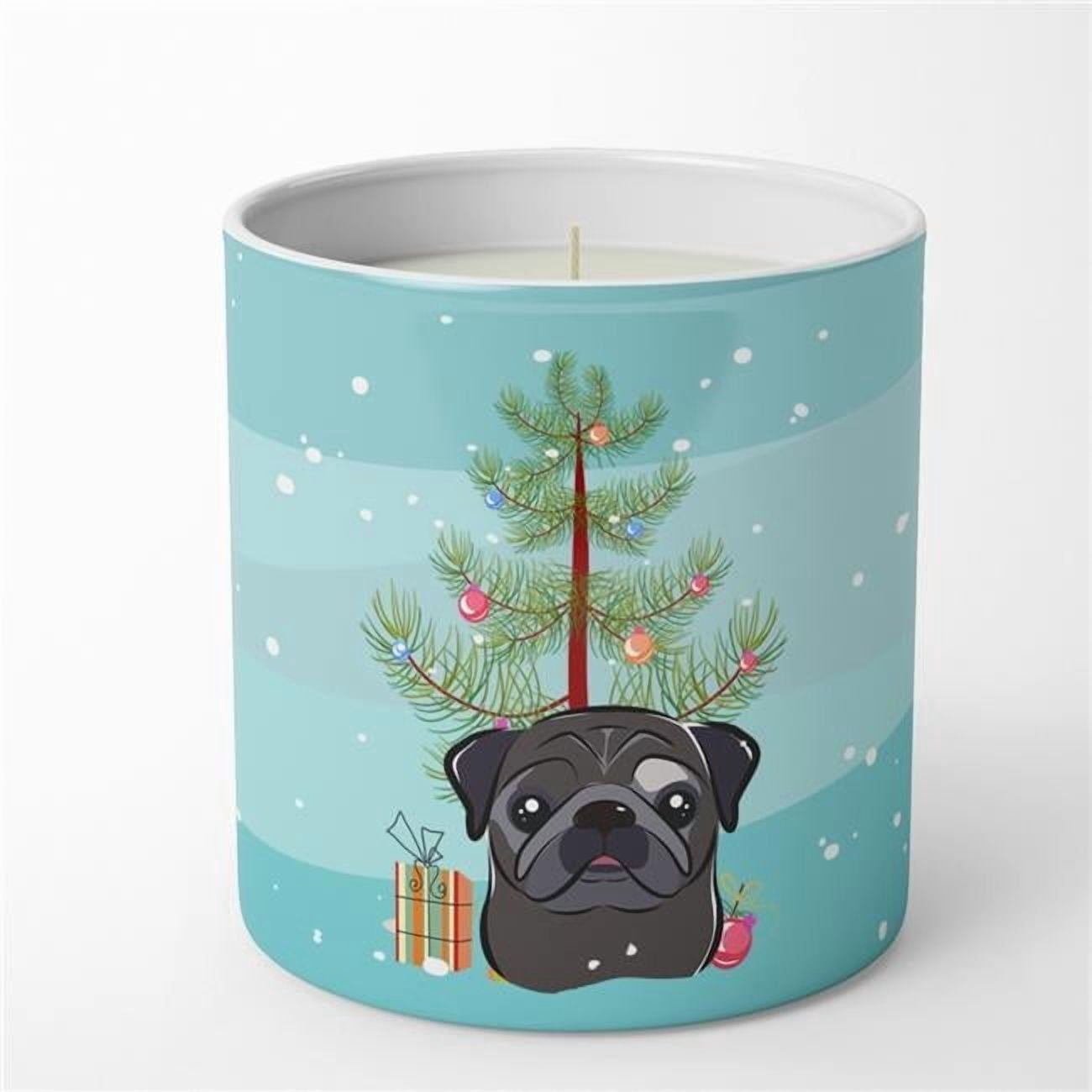 Christmas Tree and Black Pug 10 oz Decorative Soy Candle 3.25 in x 3.75 in