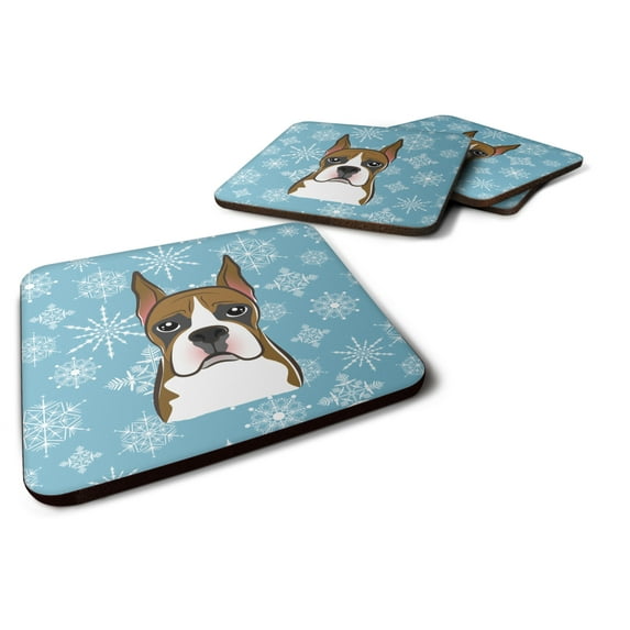 Carolines Treasures BB1657FC Snowflake Boxer Foam Coaster Set of 4 3 1/2 x 3 1/2 multicolor
