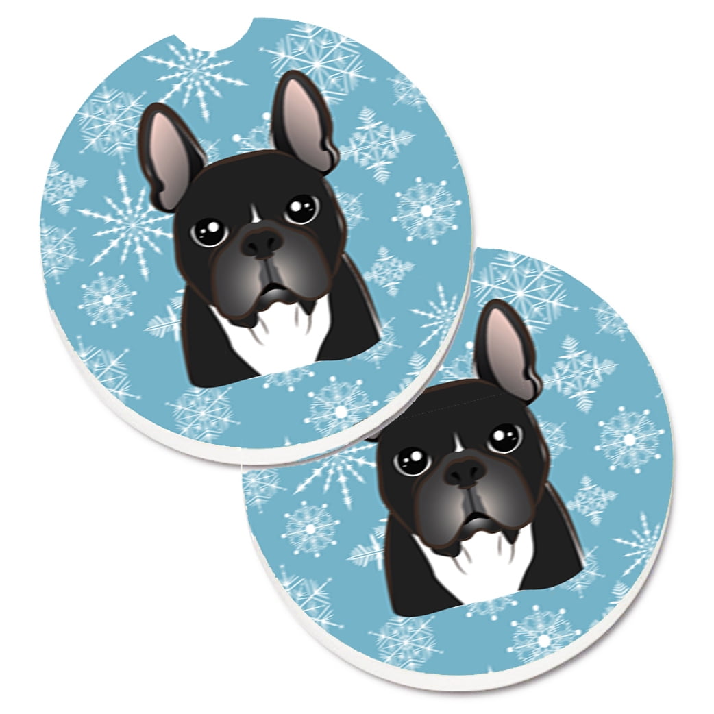 Carolines Treasures BB1661CARC Snowflake French Bulldog Set of 2 Cup Holder Car Coasters Large multicolor Walmart
