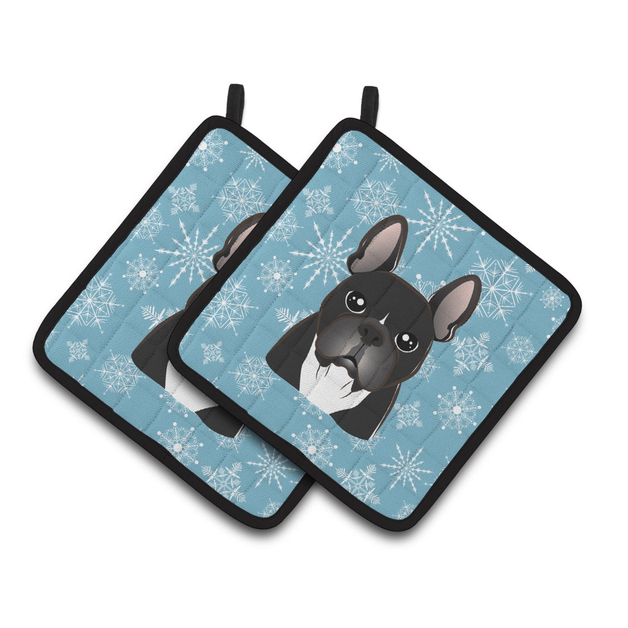 Carolines Treasures BB1661PTHD Snowflake French Bulldog Pair of Pot Holders , 7.5HX7.5W, multicolor