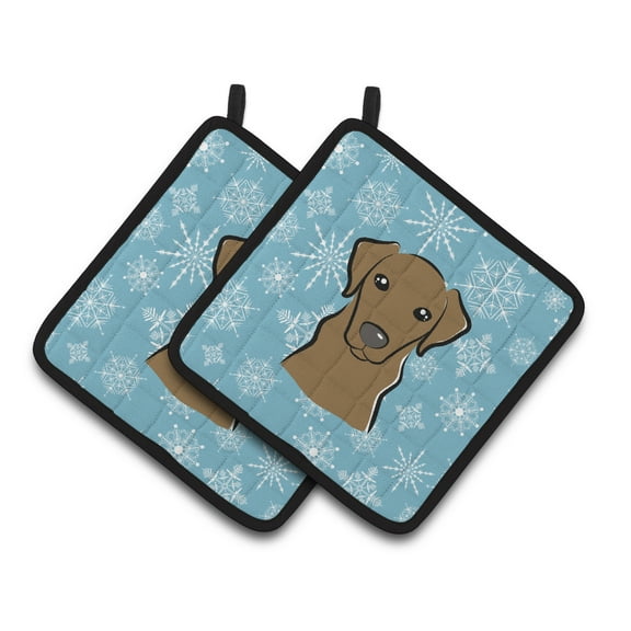 Carolines Treasures BB1668PTHD Snowflake Chocolate Labrador Pair of Pot Holders , 7.5HX7.5W, multicolor