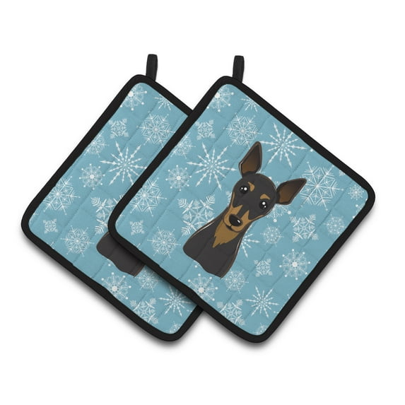 Carolines Treasures BB1674PTHD Snowflake Min Pin Pair of Pot Holders , 7.5HX7.5W, multicolor