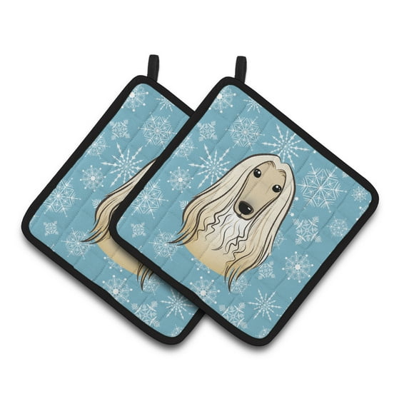 Carolines Treasures BB1678PTHD Snowflake Afghan Hound Pair of Pot Holders , 7.5HX7.5W, multicolor
