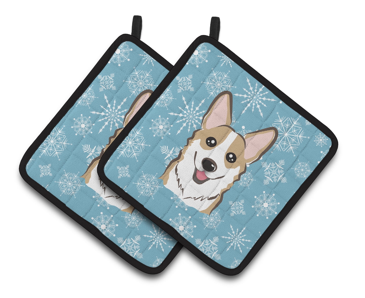 Carolines Treasures BB1687PTHD Snowflake Sable Corgi Pair of Pot Holders 7.5HX7.5W multicolor