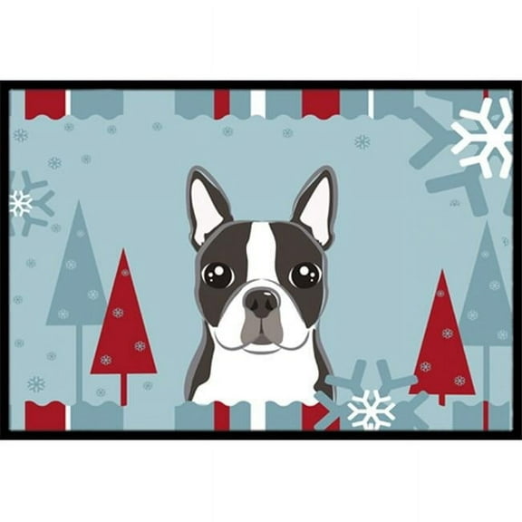 Caroline's Treasures BB1699MAT Winter Holiday Boston Terrier Door Mat, Indoor Rug or Outdoor Welcome Mat 18x27 Doormat ,