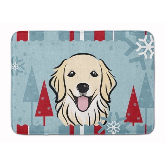Winter Holiday Golden Retriever Machine Washable Memory Foam Mat