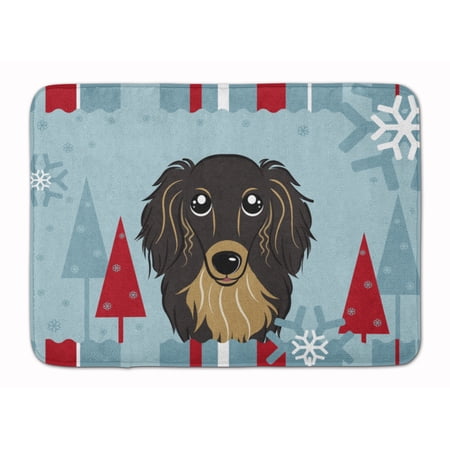 Carolines Treasures BB1709RUG Winter Holiday Longhair Black and Tan Dachshund Machine Washable Memory Foam Mat 19 X 27"
