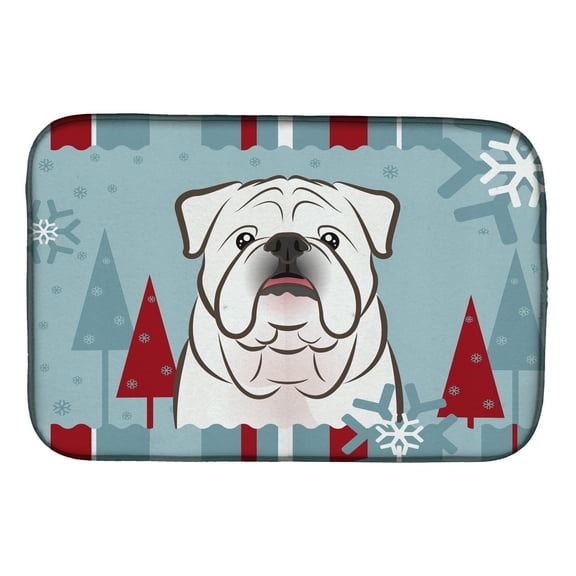 Winter Holiday White English Bulldog Dish Drying Mat