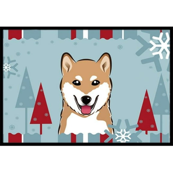 Caroline's Treasures BB1721JMAT Winter Holiday Shiba Inu Door Mat, Indoor Rug or Outdoor Welcome Mat 24x36 Doormat , 24H