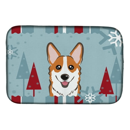 Carolines Treasures BB1750DDM Winter Holiday Red Corgi Dish Drying Mat 14 x 21" multicolor