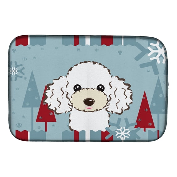 Winter Holiday White Poodle Dish Drying Mat