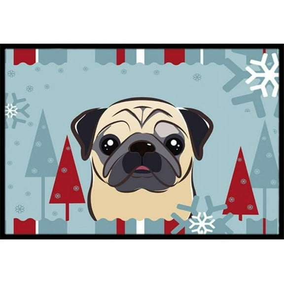 Caroline's Treasures BB1758MAT Winter Holiday Fawn Pug Door Mat, Indoor Rug or Outdoor Welcome Mat 18x27 Doormat , 18H X