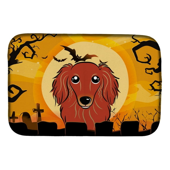 Halloween Longhair Red Dachshund Dish Drying Mat