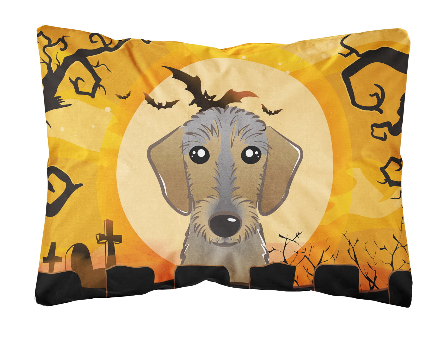 Carolines Treasures BB1791PW1216 Halloween Wirehaired Dachshund Canvas  Fabric Decorative Pillow, 12H x16W, multicolor 