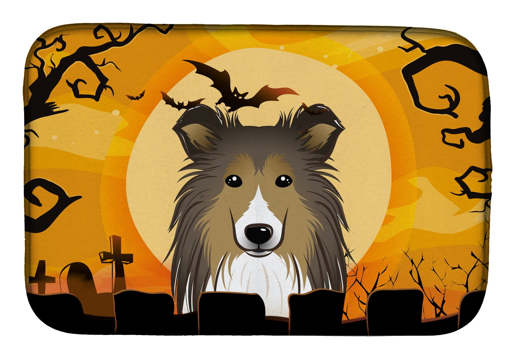 Carolines Treasures BB1800DDM Halloween Sheltie Dish Drying Mat 14 x 21" multicolor