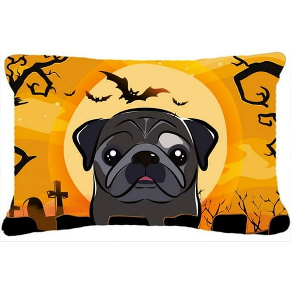 Carolines Treasures BB1821PW1216 Halloween Black Pug Canvas Fabric Decorative Pillow, 12H x16W, multicolor