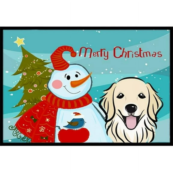 Caroline's Treasures BB1825JMAT Snowman with Golden Retriever Door Mat, Indoor Rug or Outdoor Welcome Mat 24x36 Doormat