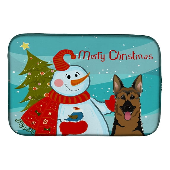 Carolines Treasures BB1831DDM Snowman with German Shepherd Dish Drying Mat 14 x 21" multicolor