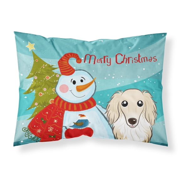 Carolines Treasures BB1832PILLOWCASE Snowman with Longhair Creme Dachshund Fabric Standard Pillowcase Standard