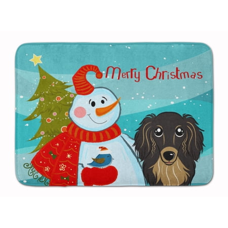 Carolines Treasures BB1833RUG Snowman with Longhair Black and Tan Dachshund Machine Washable Memory Foam Mat 19 X 27"