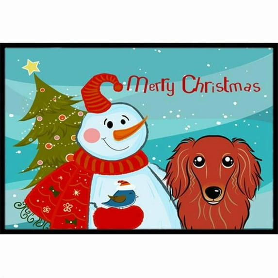 Caroline's Treasures BB1834MAT Snowman with Longhair Red Dachshund Door Mat, Indoor Rug or Outdoor Welcome Mat 18x27