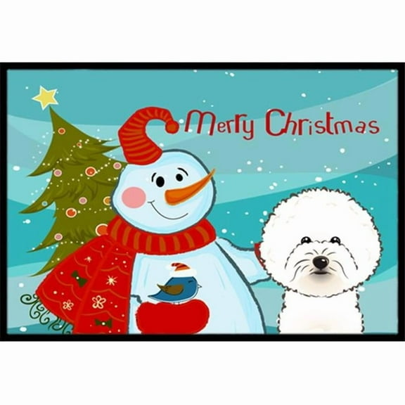 Caroline's Treasures BB1837MAT Snowman with Bichon Frise Door Mat, Indoor Rug or Outdoor Welcome Mat 18x27 Doormat , 18H