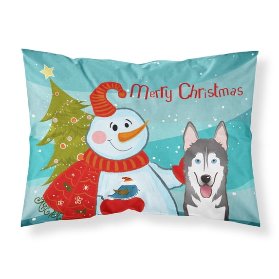 Carolines Treasures BB1838PILLOWCASE Snowman with Alaskan Malamute Fabric Standard Pillowcase Standard multicolor