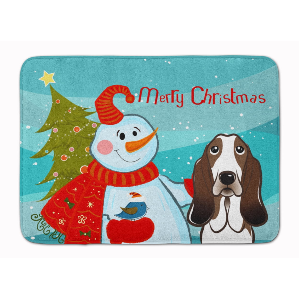 Carolines Treasures BB1863RUG Snowman with Basset Hound Machine Washable Memory Foam Mat 19 X 27" multicolor
