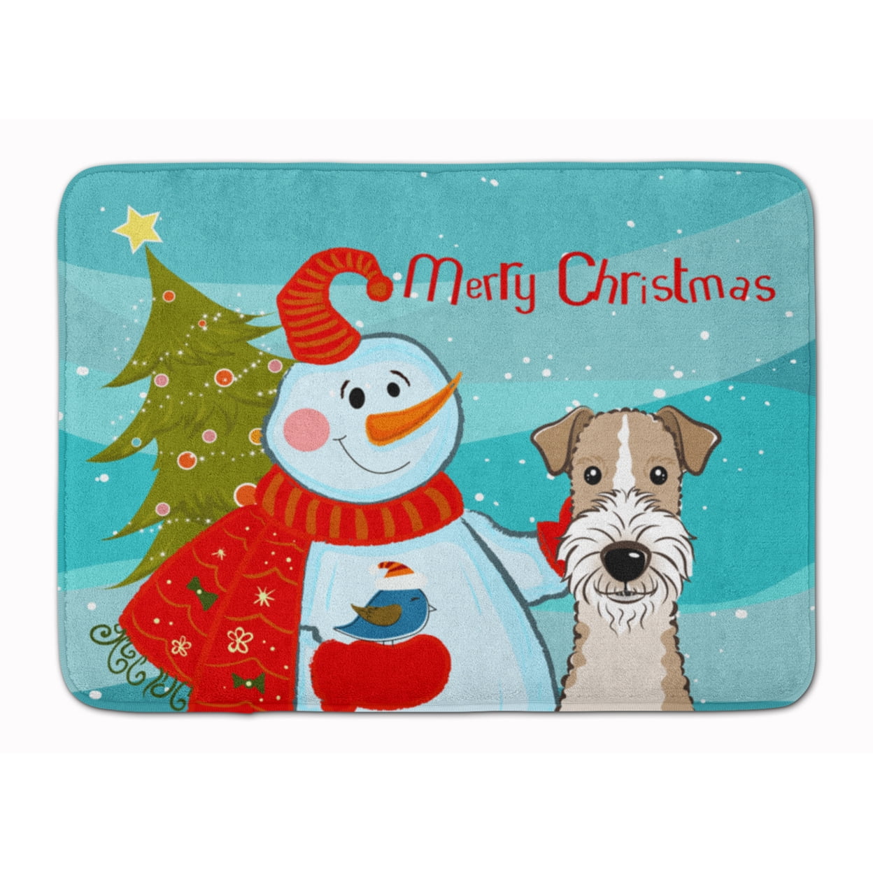 Carolines Treasures BB1867RUG Snowman with Wire Haired Fox Terrier Machine Washable Memory Foam Mat 19 X 27" multicolor