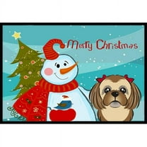 Caroline's Treasures BB1869MAT Snowman with Chocolate Brown Shih Tzu Door Mat, Indoor Rug or Outdoor Welcome Mat 18x27