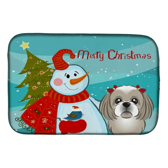 Carolines Treasures BB1870DDM Snowman with Gray Silver Shih Tzu Dish Drying Mat 14 x 21" multicolor
