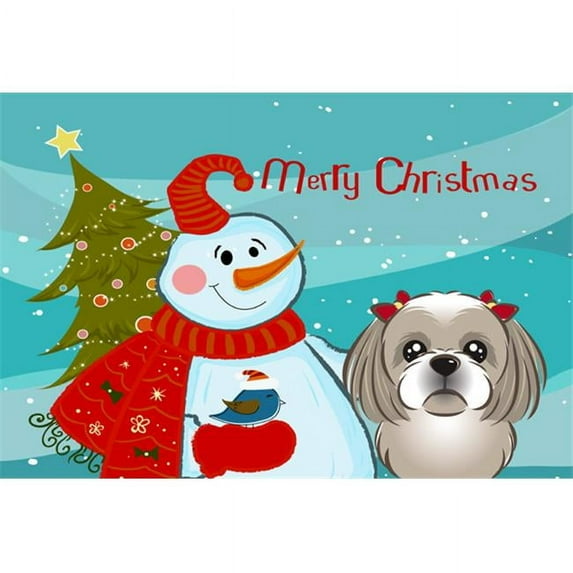 Carolines Treasures BB1870PLMT Snowman With Gray Silver Shih Tzu Fabric Placemat