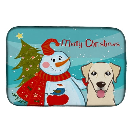 Snowman with Golden Retriever Dish Drying Mat