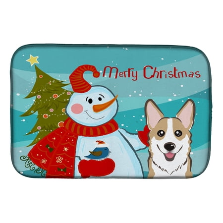 Snowman with Sable Corgi Dish Drying Mat