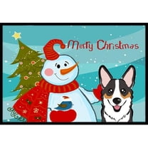 Caroline's Treasures BB1875MAT Snowman with Tricolor Corgi Door Mat, Indoor Rug or Outdoor Welcome Mat 18x27 Doormat ,