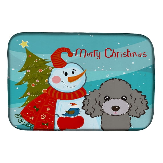 Carolines Treasures BB1879DDM Snowman with Silver Gray Poodle Dish Drying Mat 14 x 21" multicolor