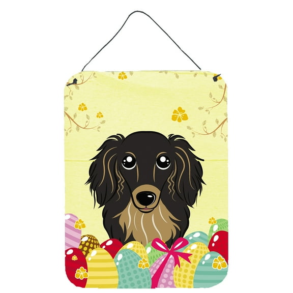 Caroline's Treasures BB1895DS1216 Longhair Black and Tan Dachshund Easter Egg Hunt Wall or Door Hanging Prints, 12x16,