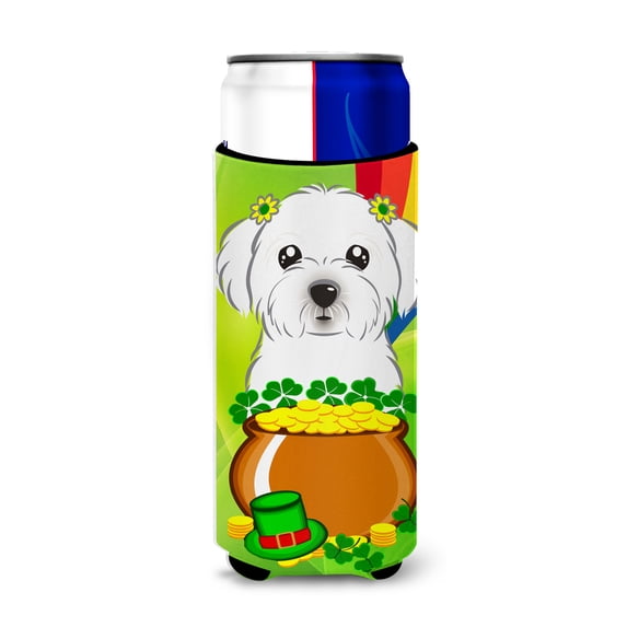 Caroline's Treasures BB1952MUK Maltese St. Patrick's Day Michelob Ultra beverage Insulator for slim cans , Slim Can,