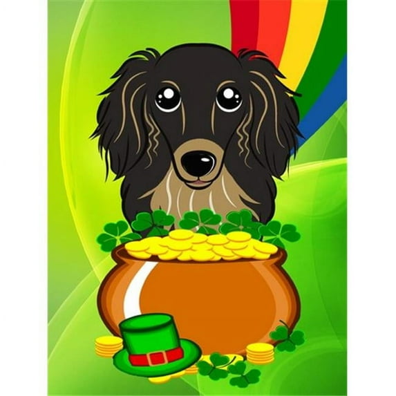 Caroline's Treasures BB1957CHF Longhair Black and Tan Dachshund St. Patrick's Day Flag Canvas House Size , Large,