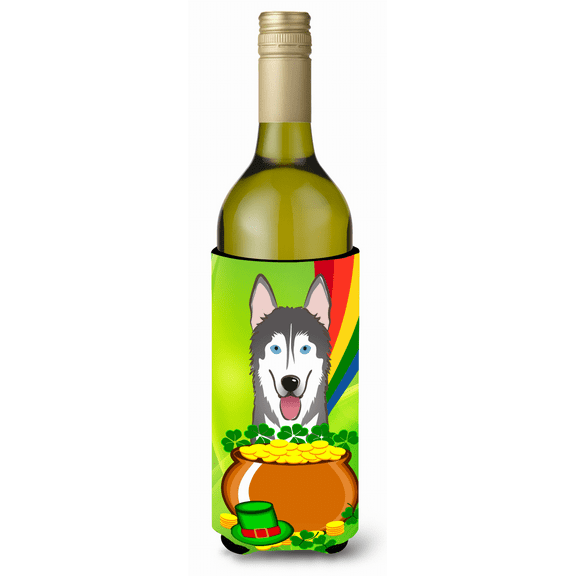 Carolines Treasures BB1962LITERK Alaskan Malamute St. Patricks Day Wine Bottle beverage Insulator Hugger , Wine Bottle,